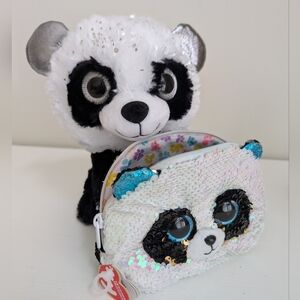 NEW ScentSations Wildberry Scented Panda Plush & Ty BAMBOO Reverse Sequin Pouch